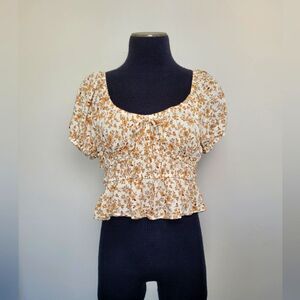 Arizona Floral Cropped Peasant Blouse Viscose Bohemian Gypsy Large Bloomcore